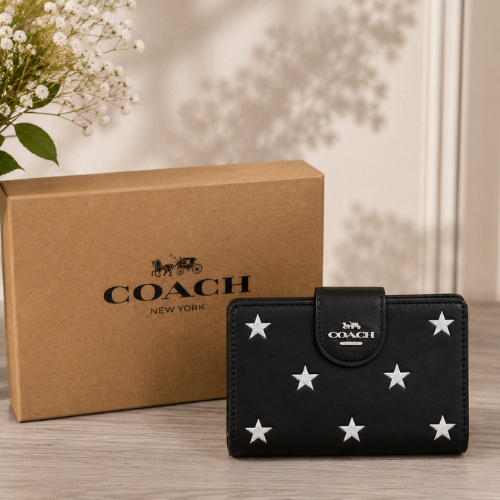 Medium Corner Zip Wallet With Star Print CW530 Black