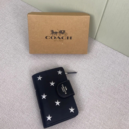 Medium Corner Zip Wallet With Star Print CW530 Black
