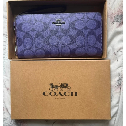 NEW COACH Long Round Zip Wallet with Strap Purple Signature C4452 outlet F/S