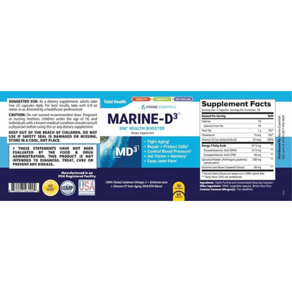 Marine Essentials | Marine-D3 | Anti-Aging | Omega-3 | 1 Bottle (60 Capsules)