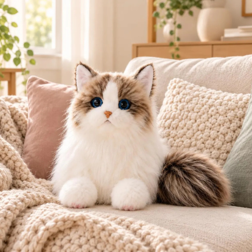 Realistic Calico Cat Plush Toy | Lying Cat Stuffed Animal Pillow | Soft Cuddly Companion
