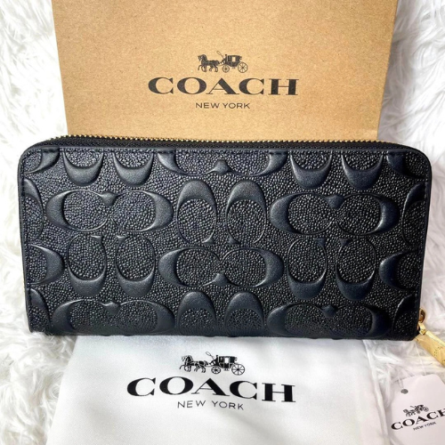 COACH Boxed Long Zip Around Wallet Signature Leather F53834 outlet F/S JP New