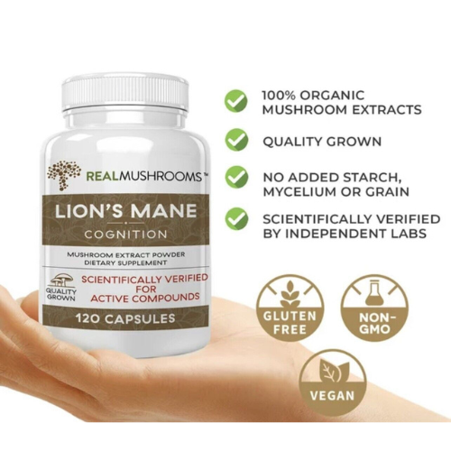 Organic Lion’s Mane Mushroom Supplement for Memory, Focus & Cognitive Support | Natural Mushroom Capsules (120 Count)