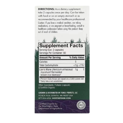 Lion’s Mane Mushroom Supplement for Memory, Focus & Cognitive Health | Organic Mushroom Mycelium Capsules (120 Count)