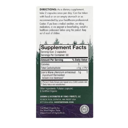 Lion’s Mane Mushroom Supplement for Memory, Focus & Cognitive Health | Organic Mushroom Mycelium Capsules (120 Count)