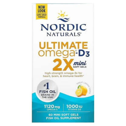 Omega-3 Fish Oil Supplement with Vitamin D3 for Heart, Brain & Immune Support | Lemon Flavor Mini Softgels (60 Count)