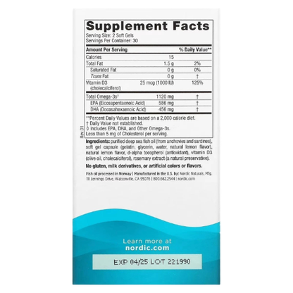 Omega-3 Fish Oil Supplement with Vitamin D3 for Heart, Brain & Immune Support | Lemon Flavor Mini Softgels (60 Count)