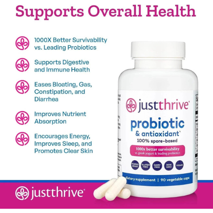 Spore-Based Probiotic Supplement for Gut Health, Digestive Balance & Immune Support | Antioxidant Wellness Capsules (90 Count)