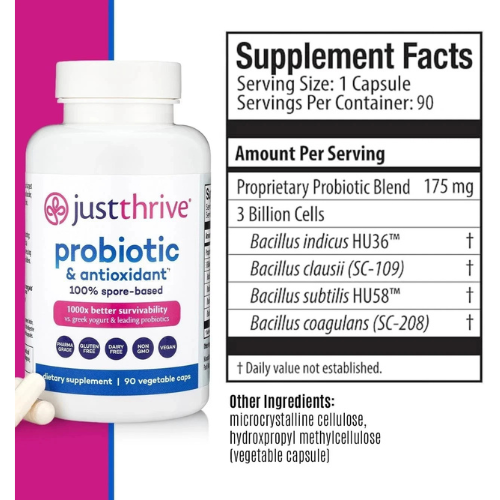Spore-Based Probiotic Supplement for Gut Health, Digestive Balance & Immune Support | Antioxidant Wellness Capsules (90 Count)