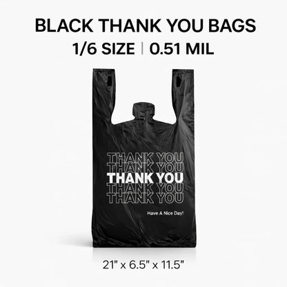 Black 1/6 Thank You T-Shirt Plastic Bags 21x6.5x11.5 0.51 Mil