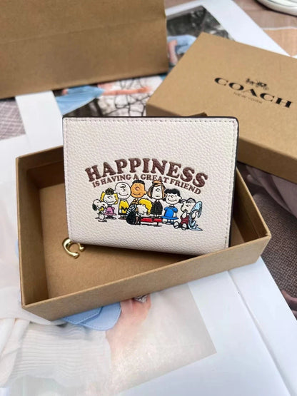 Coach X Peanuts Snap CBN32 Wallet In Signature Canvas Happiness Snoopy Print