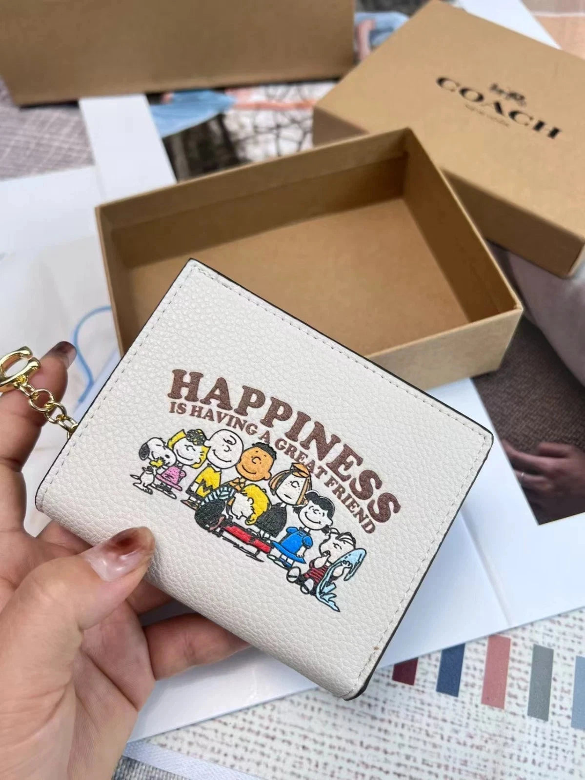 Coach X Peanuts Snap CBN32 Wallet In Signature Canvas Happiness Snoopy Print